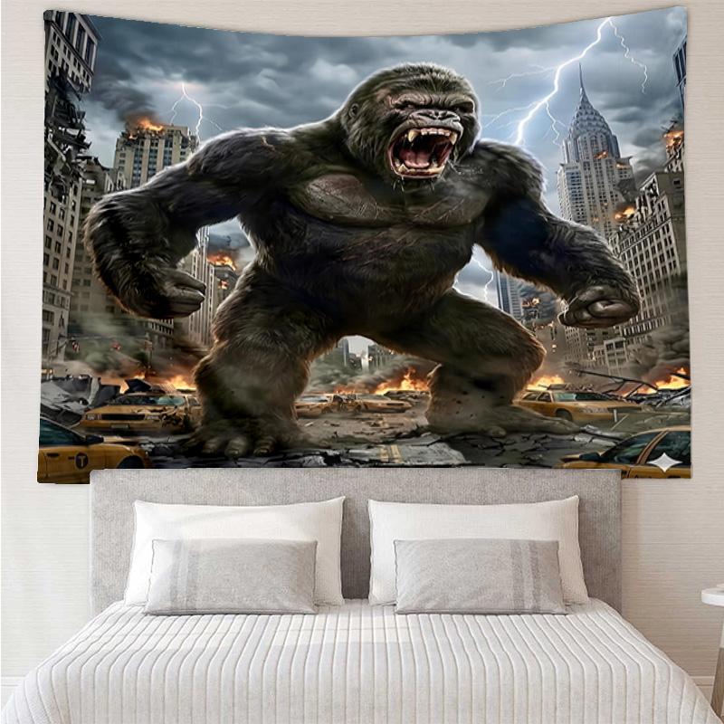 Giant Ape Rampages City Tapestry, Unique Design Tapestry, Wall Decor for Bedroom,Livingroom, Playroom,Heartwarming Fan Holiday Gifts