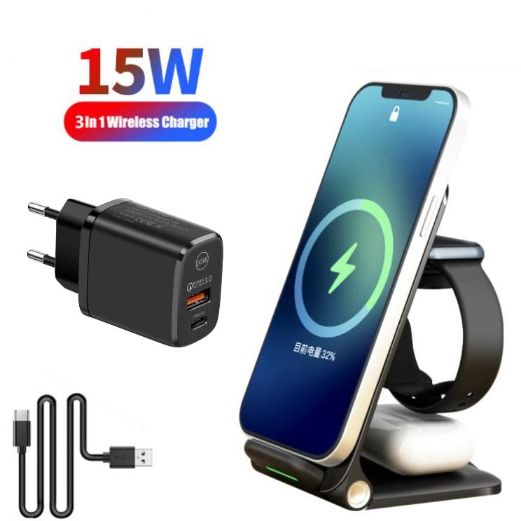 Buy 15W Fast Wireless Charging Portable Stand 3 in 1 Wireless Charger ...