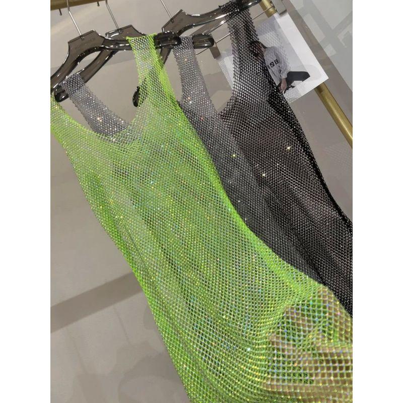 Mesh See through round Neck Neck Dress Sleeveless Hollow Mesh See through round Neck Dress