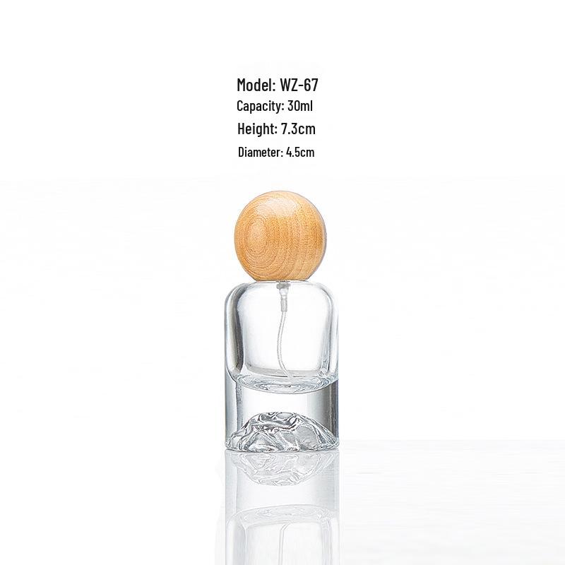 Iceberg Perfume Bottle: 50ml Thick-Bottomed Glass with Round Wooden Lid and Atomizer for Essential Oils