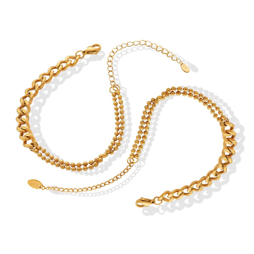 18K Gold Handmade Double Layer Rice Bead Bracelet for Women - European & American Style (E207)