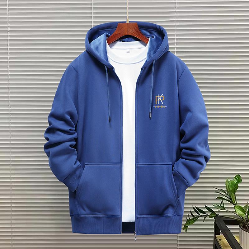 Men's Woodpecker Thickened Velvet Cardigan Hoodie - Loose Fit, Casual Couple Jacket for Spring, Autumn, Winter, Plus Sizes Available.