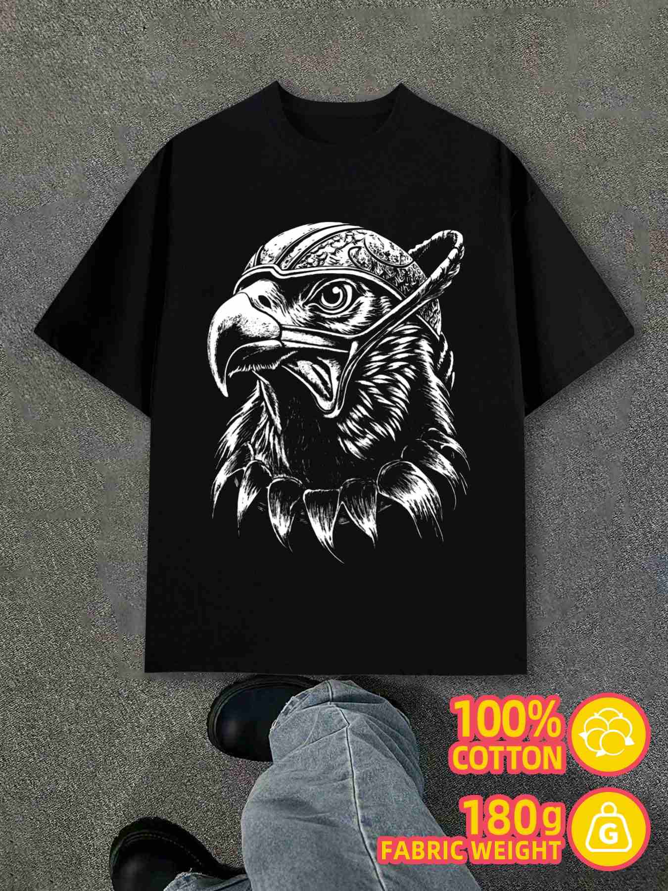 T-Shirt Y2K 100 Eagle Warrior Black Regular Fit 3XL