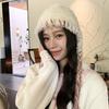 Big head circumference thickened plush knitted hat women's autumn and winter warm ear protection braids fashionable versatile face small bag hat