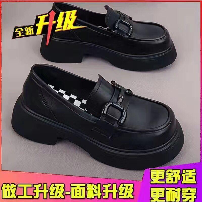 thick-soled French small leather shoes women's loafers 2025 new flat-soled height-increasing British-style versatile soft leather shoes