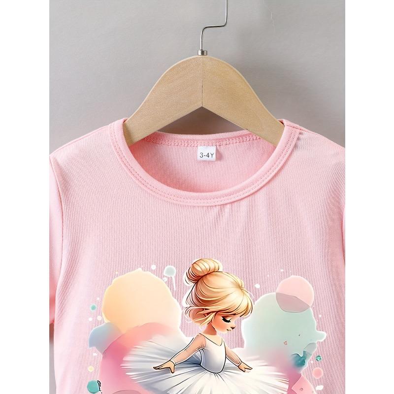 Summer Short-Sleeve T-Shirt for Girls Featuring a Beautiful Ballet Dancer Print