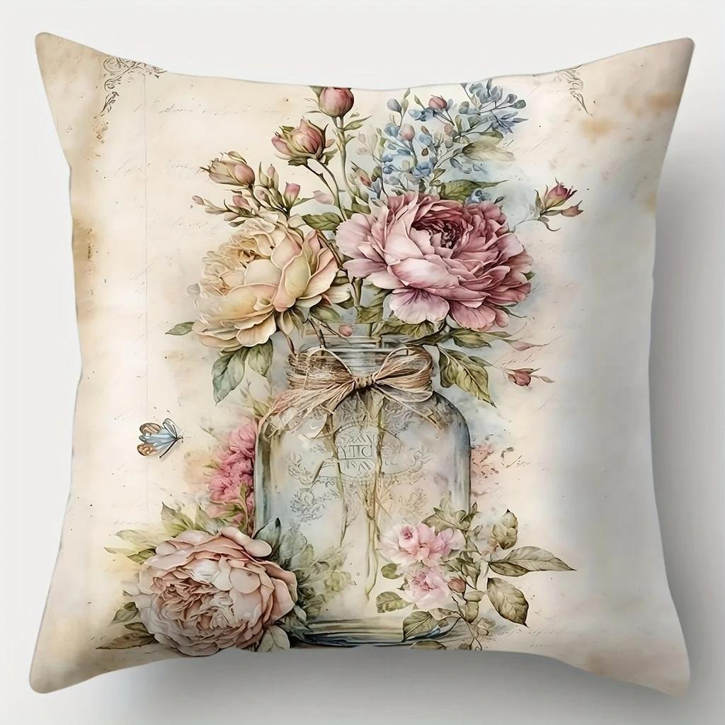 Home Decor Floral & Bird Pattern Decorative Pillow Covers Pattern Cushion Cover Suitable For Sofa Bedroom Car Pillow Cover