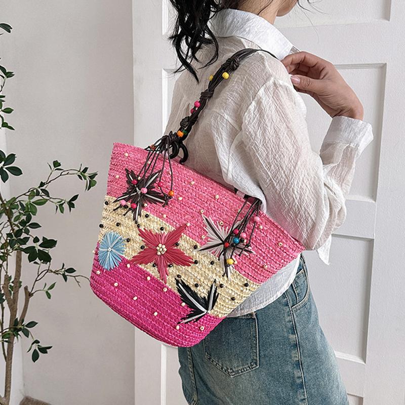 Summer Basket Straw Shoulder Bags for Women Rattan Travel Large Capacity Handmade Woven Beach Bag Female Shopper Totes Handbags