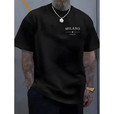Heren zomer 100% puur katoen modieus sportief casual los MILANO ITALIA patroon bedrukt ronde hals korte mouw T-shirt top