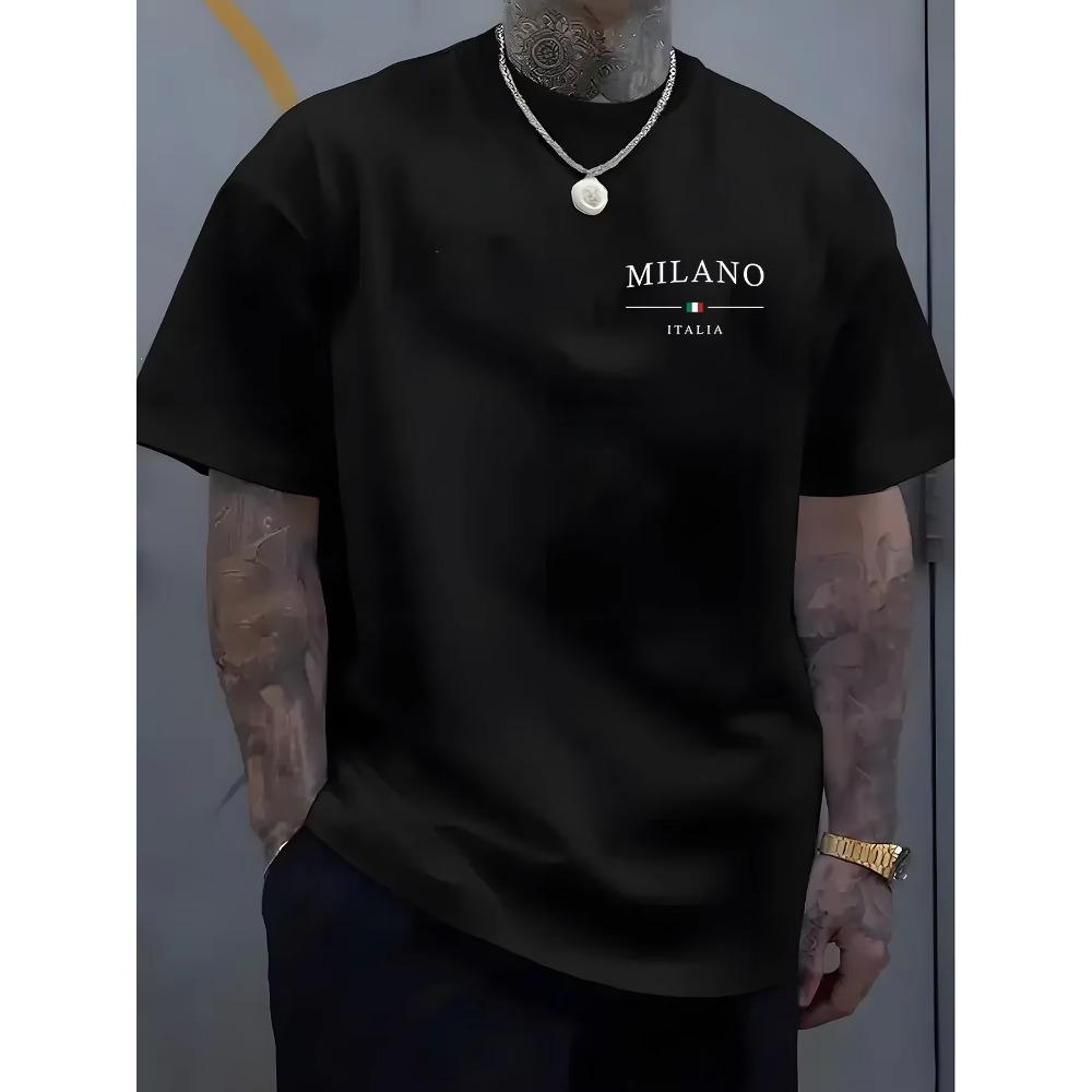 

Мужская летняя модная спортивная повседневная футболка с круглым вырезом и короткими рукавами из 100% чистого хлопка с принтом узора MILANO ITALIA XXXXXL чёрный