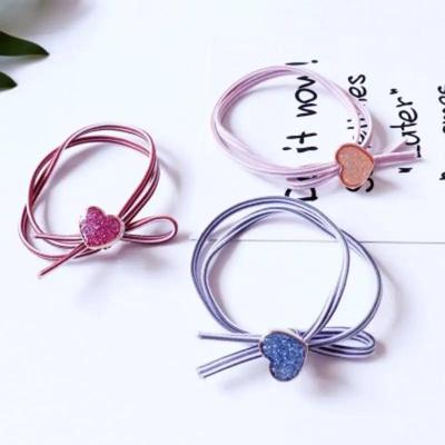 Moda Meninas Cor Sólida Camada Dupla Nó Coração Acessórios de Decoração de Cabelo Corda de Cabelo Presentes de Aniversário Criativos