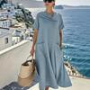 Womens Loose Short Sleeve Asymmetrical Neck Maxi Dress With 3D Print Plus Size Comfortable Casual Skirt