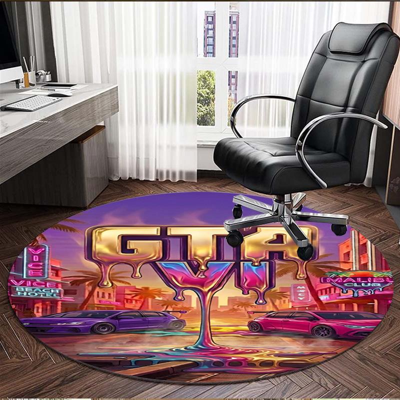 Grand Theft Auto VI Print Round Rug, Washable Floor Carpet, For Entryway Dorm Laundry Room Office Study, Home Decor Birthday Christmas Gift