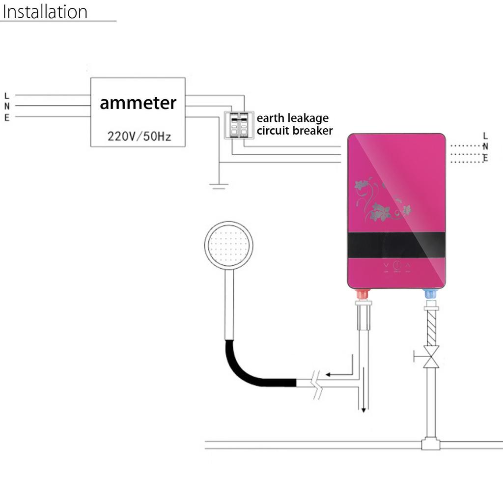 6500W 220V/50Hz Electric Hot Water Heater Tankless Instant Heating Set Overheating Protection Constant Temperature With Shower Nozzle