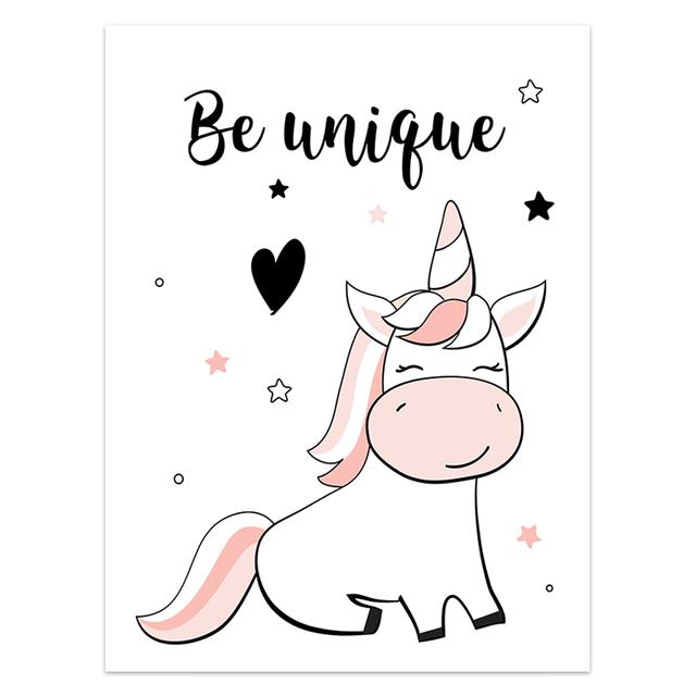 

Детские картины на холсте с мультяшными животными, детские скандинавские единороги, кролики, альпаки, настенные художественные цитаты, милые картинки для декора детской спальни 21cm×30cm NoFrame