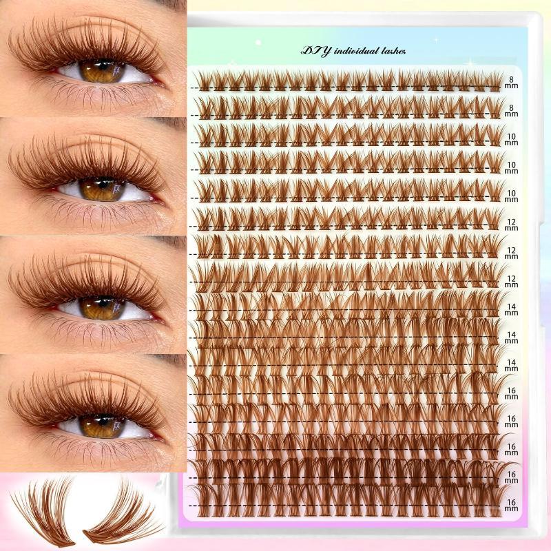 Brown DIY Lash Cluster Kit Soft Fluffy Warm-Toned False Lashes Match Light Brown Hair for Cosplay