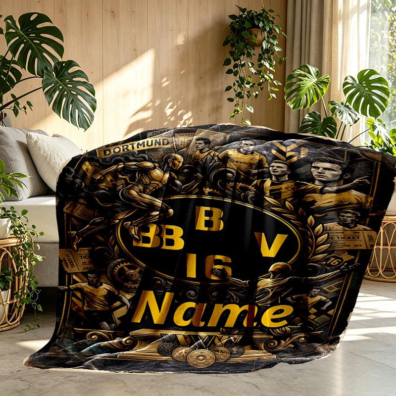 Custom Name Personalized Borussia Dortmund Bvb Print Blanket, Home Decor, Bedroom, Sofa, Camping, Couch, Gifts for Birthday Christmas