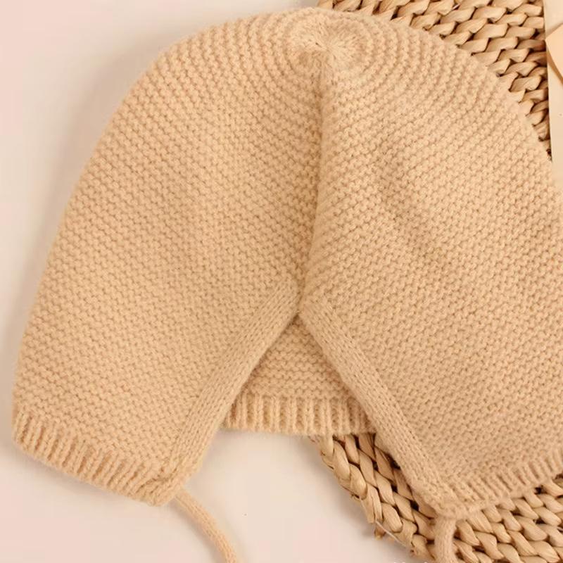 Winter Warm Knitted Baby Hat With Ears Solid Color Baby Boys Girls Cap Beanies Soft Infant Toddler Earflap Hats Bonnet