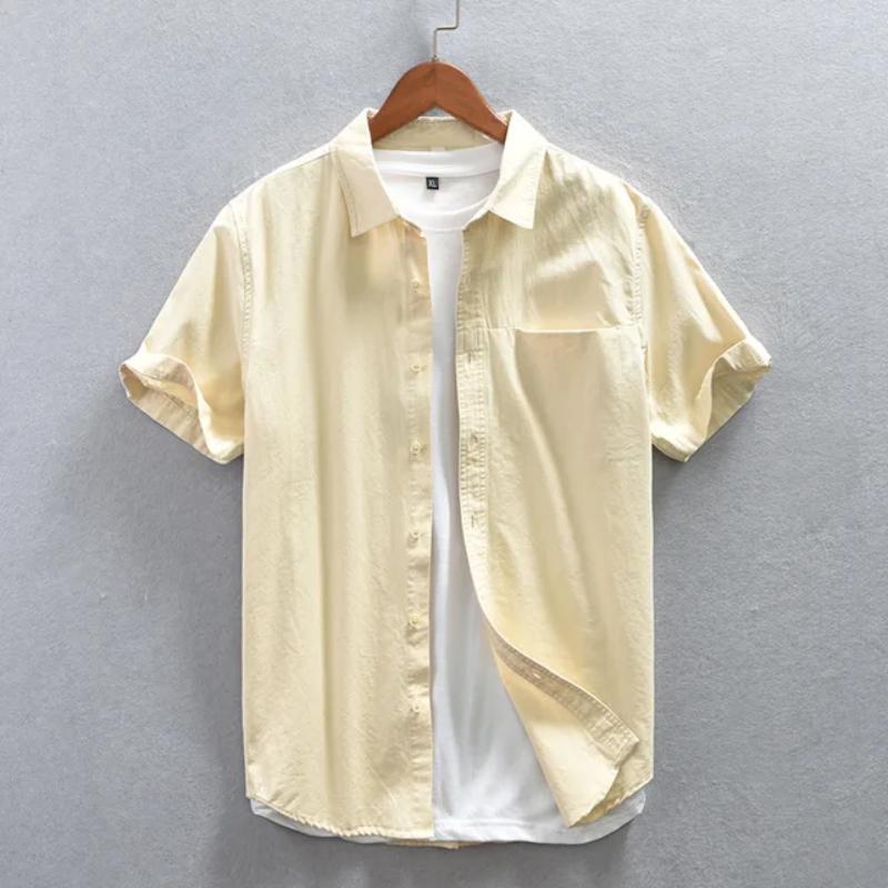 Summer Men Short Sleeve Shirts Daily Casual Loose Shirt Lapel Pure Cotton Button Up Shirt Simple Style Versatile Men's Tops
