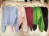 Women's European and American V-neck Solid Color Lantern Sleeve Sweater - Autumn 2023 Collection