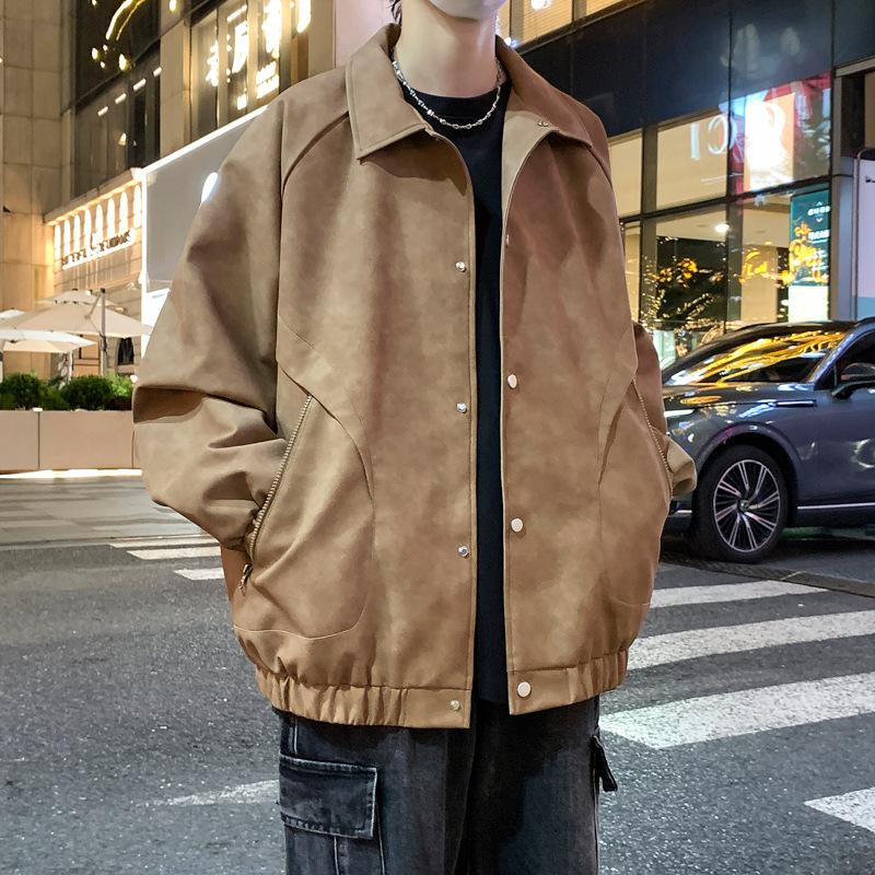 Jaqueta de couro PU masculina solta plus size cor sólida jaqueta casual masculina