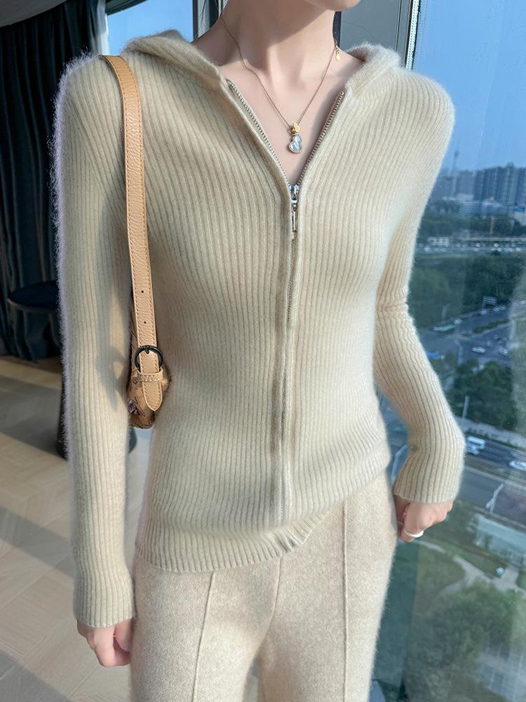 Autumn/Winter 100% Wool Hooded Pullover Sweater: Loose Knit Top Base Layer Hoodie