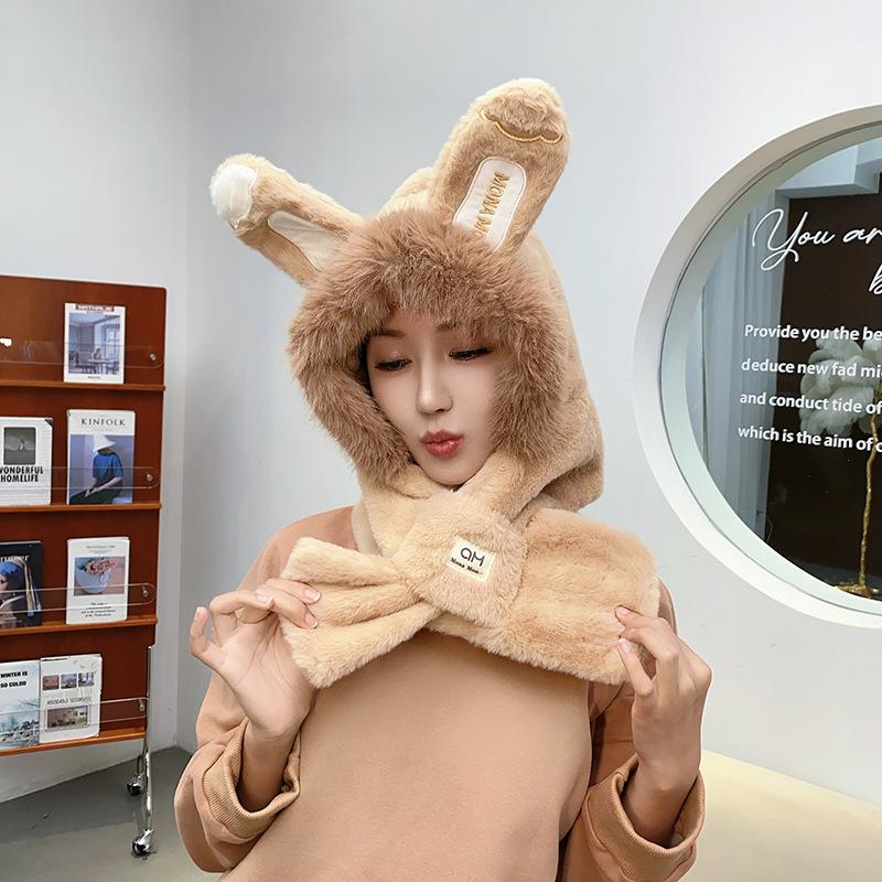 Rabbit Ears Warm Ears Furry Two-piece Set Thickened Plush Cute Hat Female Cycling Winter Hat
