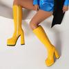 Krazing Pot PU Autumn Winter Shoes Super High Heels Stone Patterns European Design Platform Keep Warm Thigh High Boots