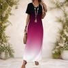 Women Plus Size V Neck Short Sleeve Colorful Floral Printed Straight Long Dress