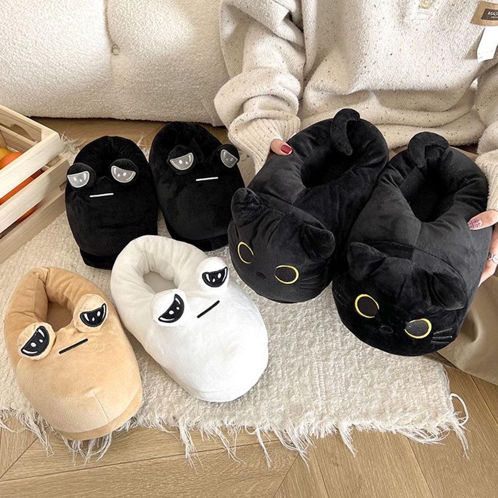 Cozy Bear & Cat Anime Plush Slippers: Warm Indoor Cotton Shoes for Couples
