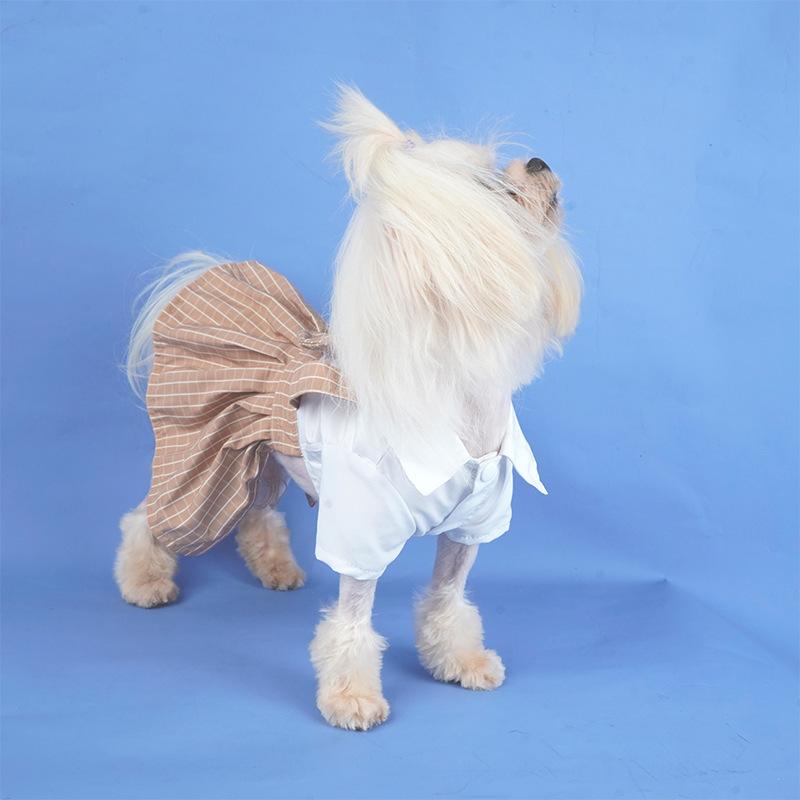 Pet dog student suit pet clothes couple dress skirt suit striped spring and summer cat dog little teddy