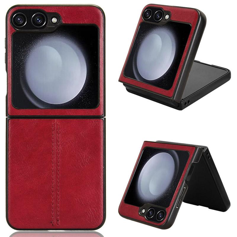 

For Samsung Galaxy Z Flip7 FE 5G/Z Flip6 5G Case Stitching Lines Cowhide Texture Leather Back Phone Cover Red