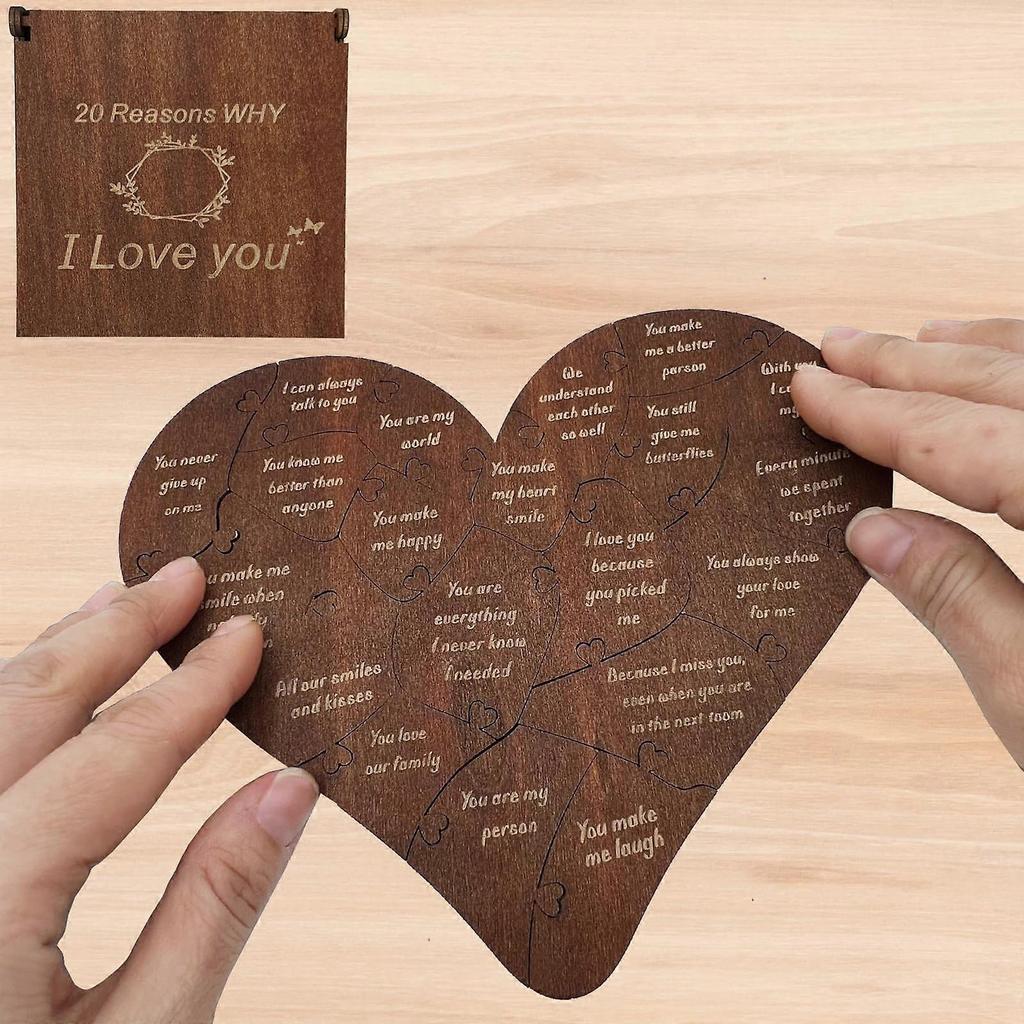 20 Reasons Why I Love You Heart Puzzle with Gift Box, Wooden Romantic Valentine's Day Gift, Creative Love Expression Puzzle Toy