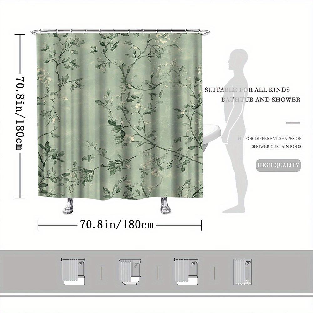 Vintage Botanical Shower Curtain - Light Green, White Flowers & Leaves, Polyester, Elegant Bathroom Decor