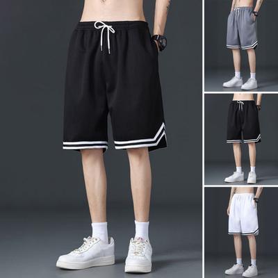 Men Summer Shorts Elastic Waist Adjustable Drawstring Sport Shorts with Pockets Solid Color Wide Leg Casual Shorts