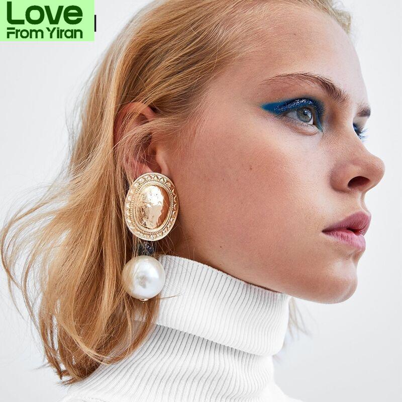 

Серьги-гвоздики в стиле бохо с имитацией жемчуга, преувеличенные ретро-серьги, женские зимние аксессуары, подвески золотой