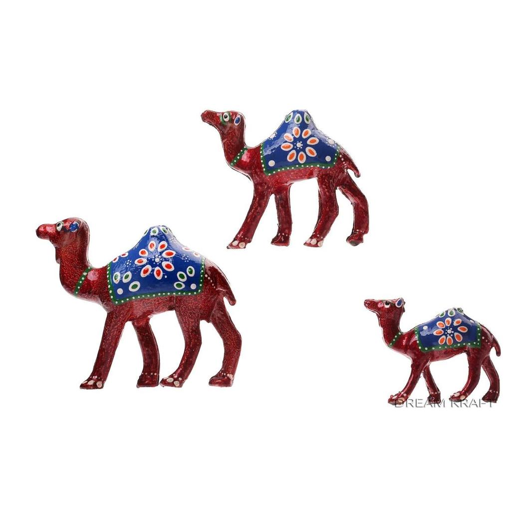 Camel - Handcrafted Paper Mache Artistry, Striking Red Finish, Ideal for Home Decor Showpiece (12X10X8CM) Set of 3