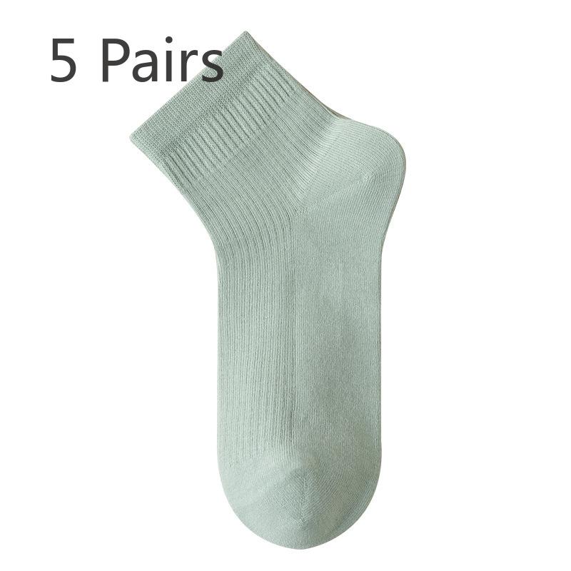 5 Pairs of Women's Summer Thin Pure Color Small Fresh Simple All Match Pure Cotton Deodorant Socks