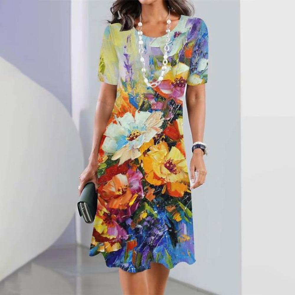 2026 Summer New Fashion Floral Print Short-sleeved Dress Women's Elegant Casual Dress