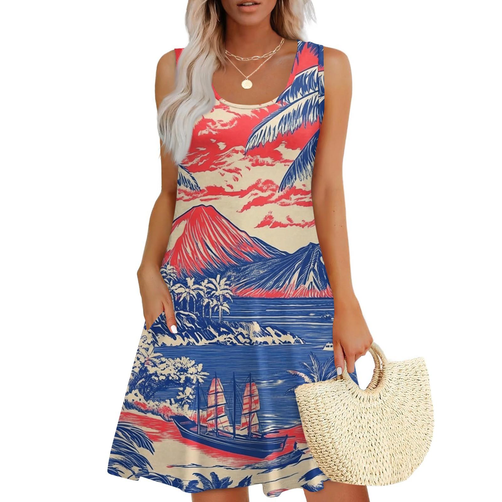 

Женское повседневное модное платье с принтом и U-образным вырезом без рукавов XXL