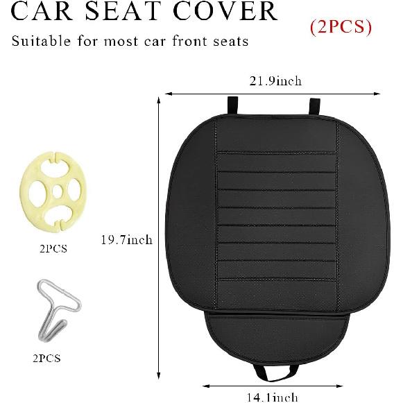 2 PCS Car Front Seat Protector Mats, 21.9" × 19.7" Breathable Leather Auto Cushion Protector, Anti-Slip Vehicle Seat Cover with Storage Pockets,