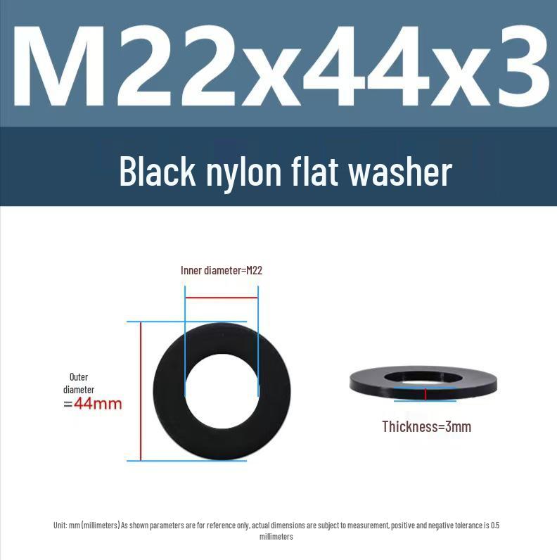 PA66 Nylon Wear-Resistant Flat Insulation Washer, Black & White, Round, Sizes M2-M24