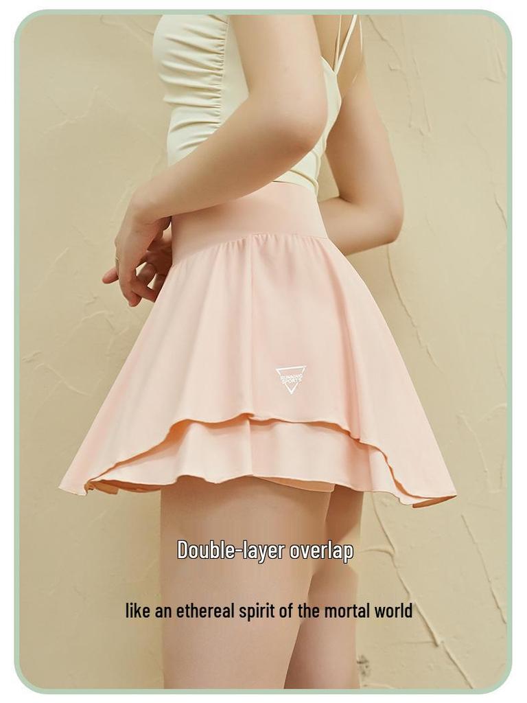 Damska szybkoschnąca spódniczka A-line: Dwuwarstwowy, chroniący przed prześwitywaniem, lekki nylon na fitness i bieganie