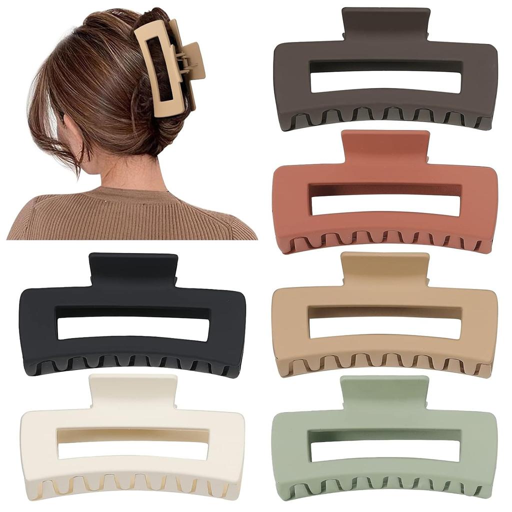 4 Inch Big Hair Claw Clips 6 Pcs for Thick Hair Square Hair Clips for Women Rectangle Nonslip Acrylic Banana Jaw
