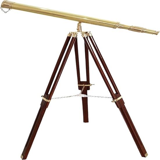 

Блестящий латунный морской телескоп с деревянным штативом Подзорная труба с золотисто-коричневой отделкой для декора дома и офиса, коллекционный экспонат, морской подарок