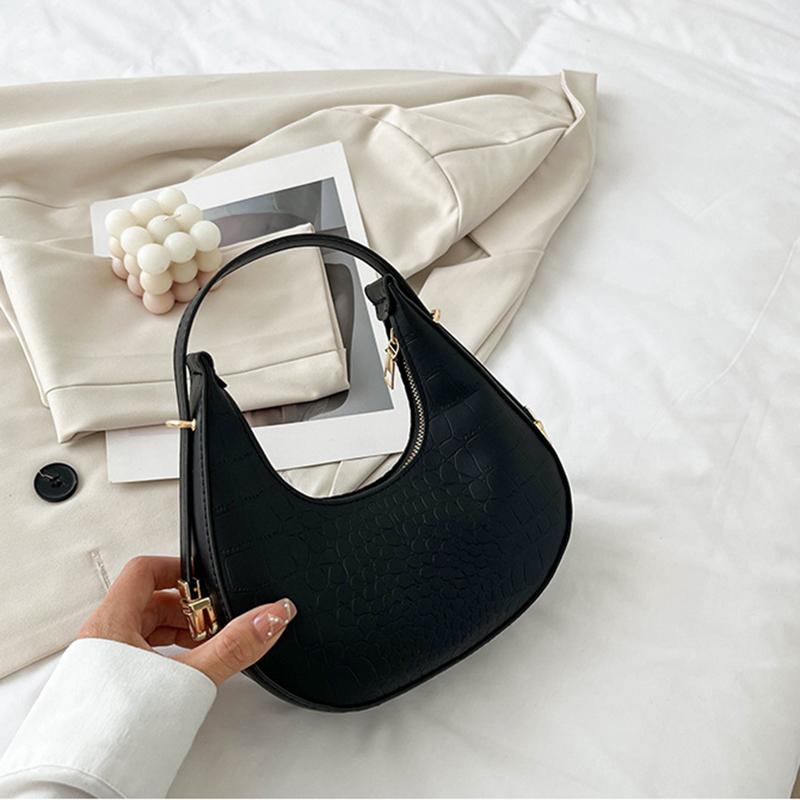 Yogodlns Aligator Half--moon Shoulder Bag for Women Fashion Underarm Bag Design Ladies Armpit Bag
