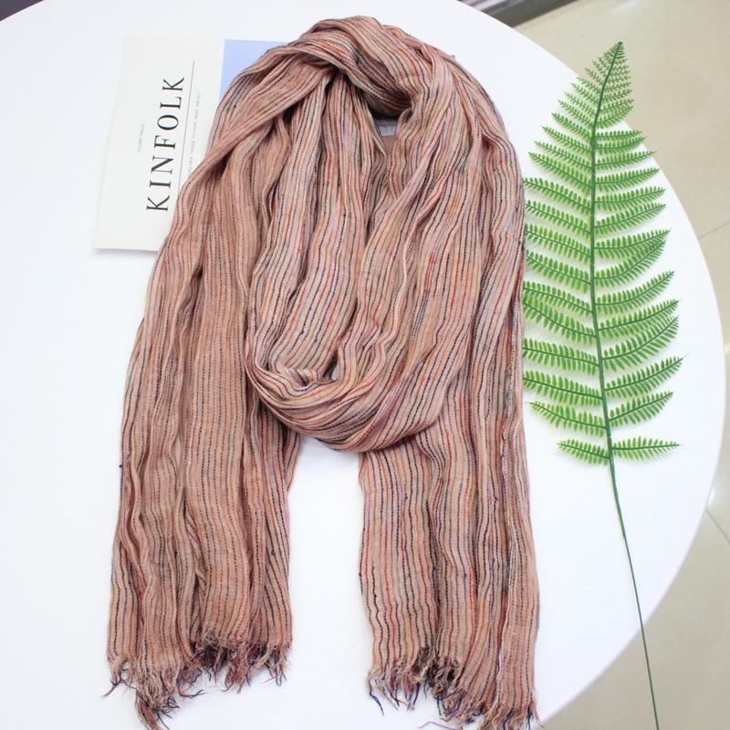 Clearance autumn and winter fashion new women's scarf literary cotton and linen rainbow strip scarf wholesale ins Korean version of thermal scarf