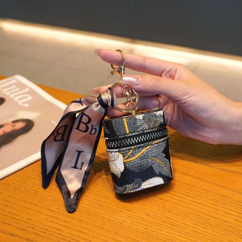 Vintage Mini Bucket With Scarf Coin Purse Embroidery Lipstick Storage Bag Earphone Bag Small Bag Pendant Fashion Accessories