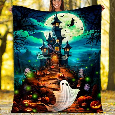 Halloween Haunted House Fleece Blanket, Pumpkin Throw