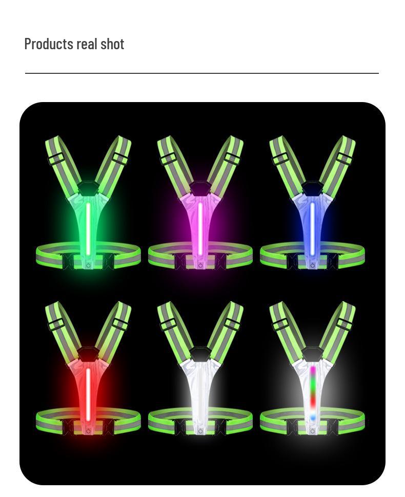 Glow-in-the-Dark Reflective Vest for Night Running and Cycling with Adjustable Elastic Straps and Dual Charging Feature